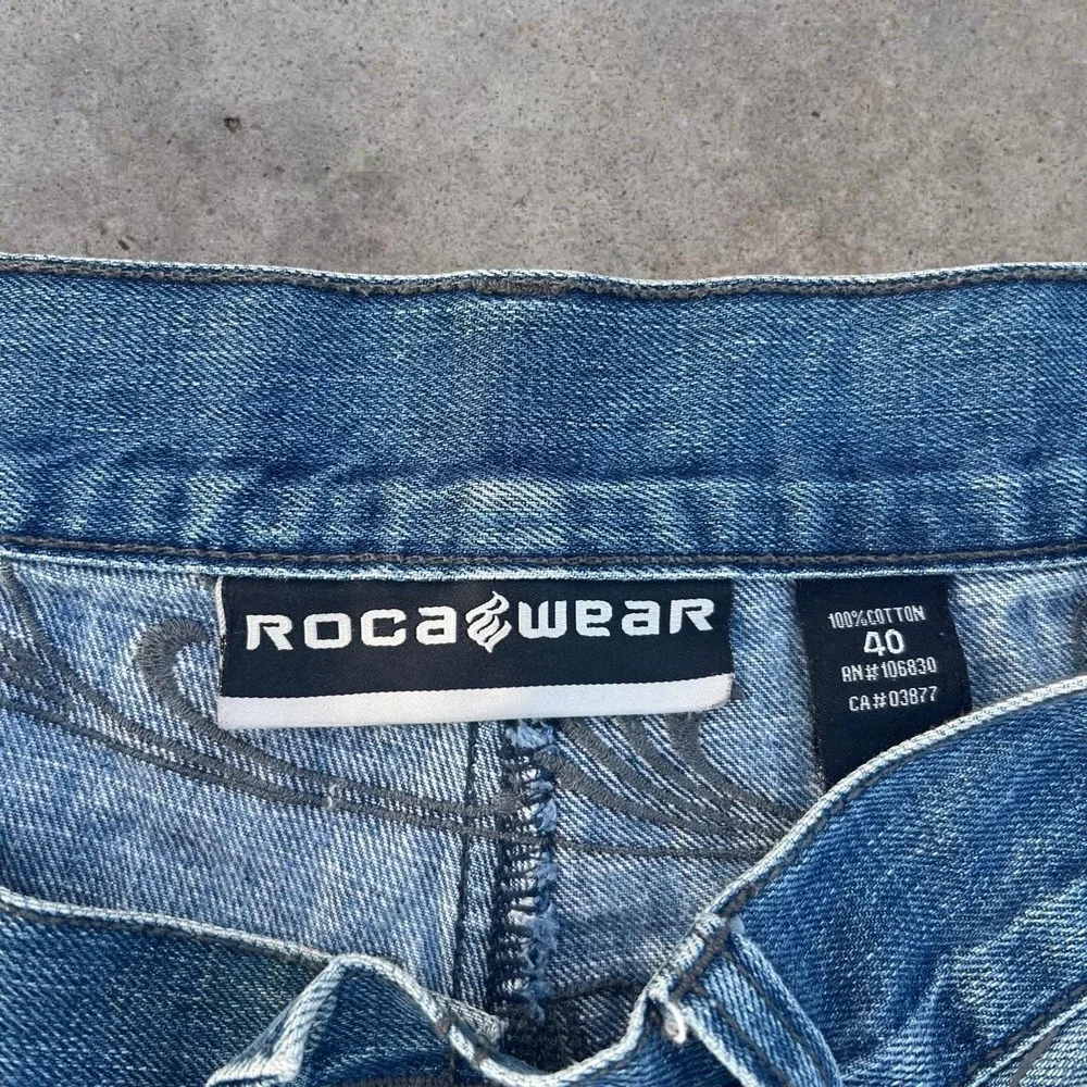 Vintage Y2K Rocawear Baggy Graphic Jorts Cutoff Denim Shorts Size 40 Wide Leg